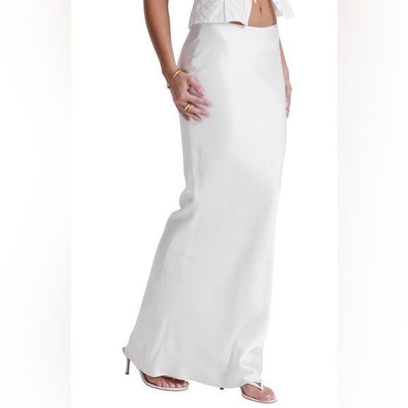 House of CB Sydel White Satin Bias Cut Maxi Skirt, Large - Picture 3 of 7